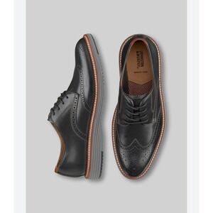 Johnston & Murphy Black Brogue Wingtip Oxfords with Brown Trim
